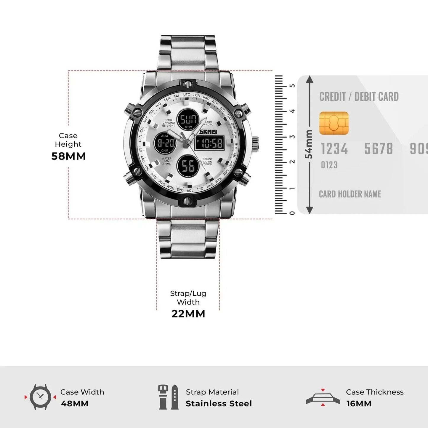 Skmei  Men’s Luxury – Digital Sports Watch, Stainless Steel Edition Four Tick