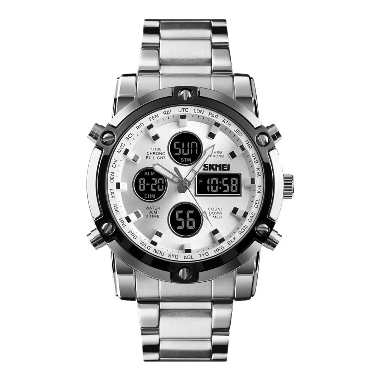 Skmei  Men’s Luxury – Digital Sports Watch, Stainless Steel Edition Four Tick