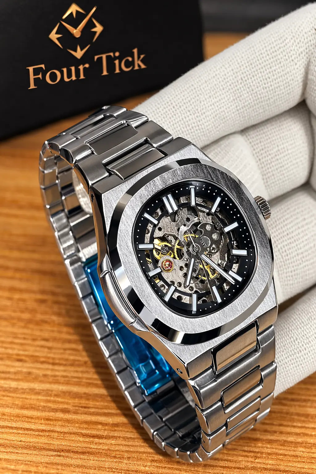 Bestwin Skeleton Automatic Mechanical Watch Four Tick