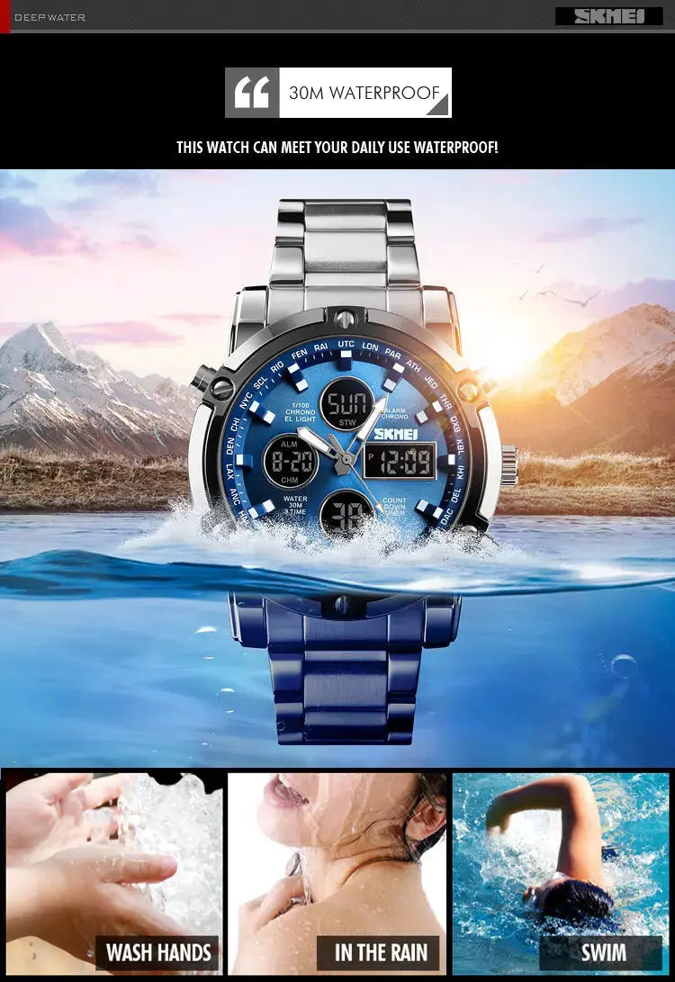 TOKDIS Men’s Luxury – Digital Sports Watch, Stainless Steel Edition - Four Tick