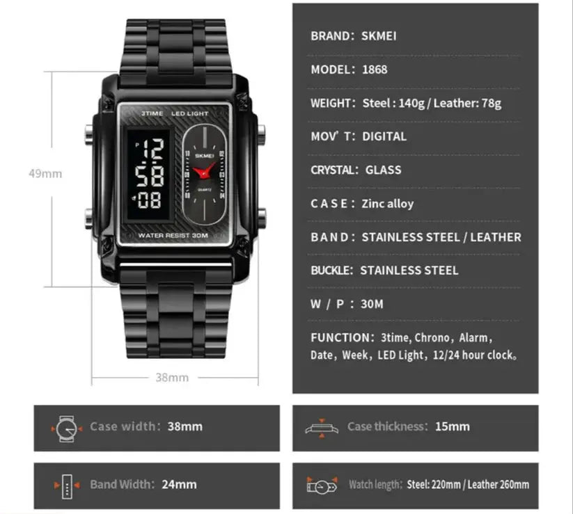 Skmei – 1868 – Digital LED Luminous Waterproof Four Tick